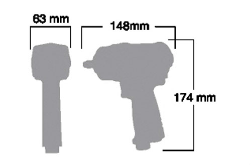 Kích thước của súng vặn ốc Shinano-SI-1605